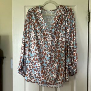 Turquoise and gold leopard print blouse